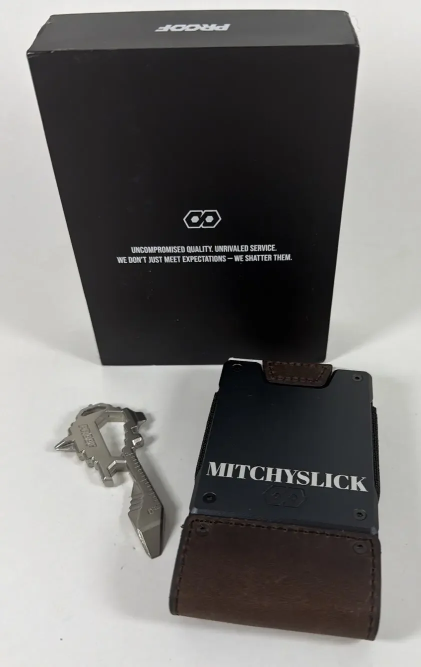 PROOF Men’s Solid Wallet Billfold Brown/Gray Logo w/ Custom Name on It - New